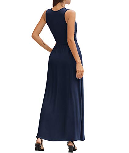Image of LILBETTER Women Sleeveless Deep V Neck Loose Plain Long Maxi Casual Dress