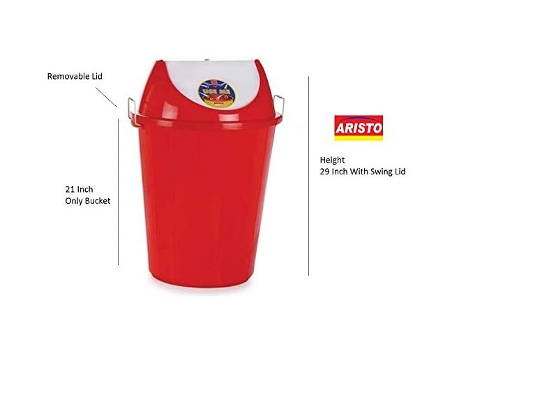 Image of ARISTO Swing Lid Dustbin with Metal Side Handle 60 ltr RED /RED PACK OF 2