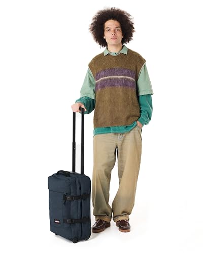 Image of EASTPAK Tranverz S - 42L Small Soft Sided Cabin Sized Luggage, Dual Compartments, TSA Lock, Compression Straps & Smooth Inline Wheels, Triple Denim