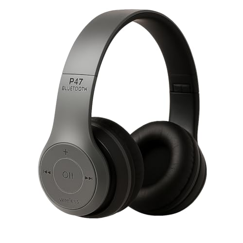 Wireless Bluetooth Headphones | P47 Extra Bass Over-Ear Headset with Mic for Gym, Running, Travel, Music & Gaming | Bluetooth 5.0, FM, SD Card, AUX