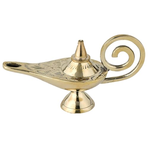 Orientalische Aladdin Wunderlampe Öllampe Jini 15cm klein Gold | Arabische Genie Lampe aus Messing massiv | Indische Deko Aladin Genielampe als Hochzeit Tischdeko oder Fensterdeko im Kinderzimmer
