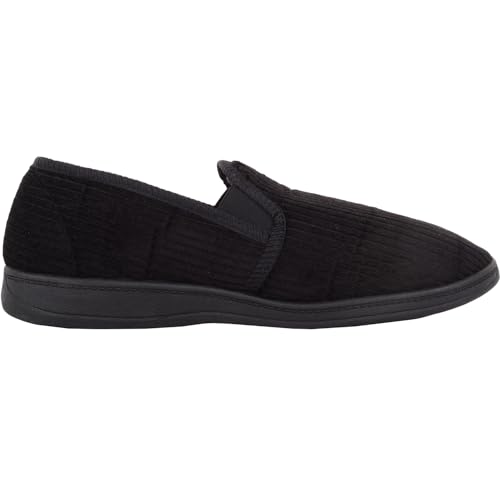 ABSOLUTE FOOTWEAR Mens Easy Slip On Wide Fitting Winter Slipper with Twin Gusset - Black - UK 10 - Image 4
