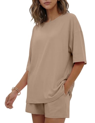 Image of Ekouaer Women's Two Piece Lounge Set Oversized Boxy T-shirt Casual Short Sets Summer Travel Matching Set 2026 Fashion