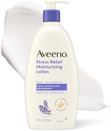 Aveeno Stress Relief Moisturizing Body Lotion with Lavender, Natural Oatmeal and Chamomile & Ylang-Ylang Essential Oils to Calm & Relax, 18 fl. Oz (Pack of 3)