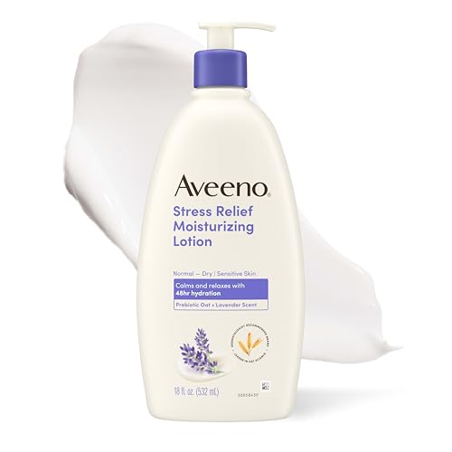 Aveeno Stress Relief Moisturizing Body Lotion, Lavender Scent with Prebiotic Oat for Sensitive Skin, Lightly Scented Lotion with 48-Hour Hydration, Fast Absorbing, Non-Greasy, 18 Fl Oz - image 1