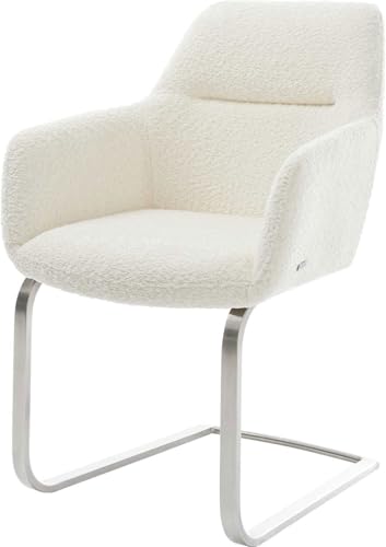 DELIFE Schwingstuhl Pejo-Flex Freischwinger flach Edelstahl Bouclé Weiß Taschenfederkern