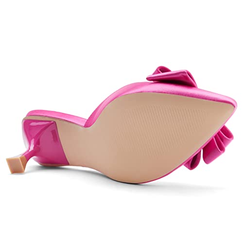 Coutgo Womens Kitten Heel Mules Pointed Toe Bow Backless Sexy Slide Sandals Low Heeled Party Wedding Dress Shoes Rose Red #TOP5