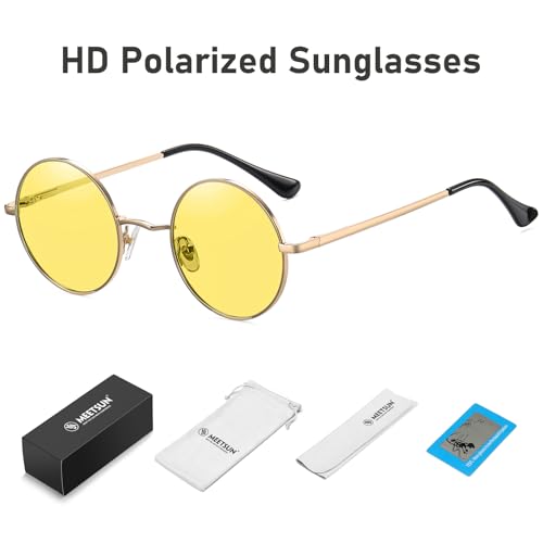 Image of MEETSUN Small Round Polarized Sunglasses for Men Women Metal Retro Hippie Circle Sun Glasses Driving Festival Cosplay UV400
