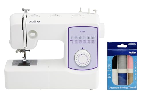 Image of Brother GX37 Sewing Machine, 37 Built-in Stitches, 6 Included Sewing Feet and 6-Piece Premium Sewing Thread Pack | 37 Built-in Stitches, 1-Step Auto Buttonhole, Automatic Needle Threader, 6 Accessory Feet, LED Work Light, (6 Piece)