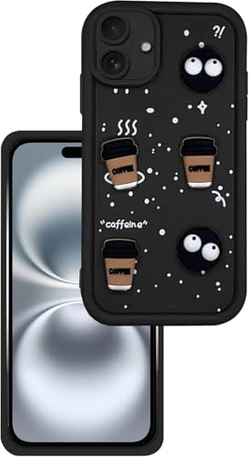 Image of GoldKart Back Case Cover Compatible for iPhone 16 Plus | Cute Fun Cartoon 3D Ball Coffee Silicone Case | Full Body Protection Back Cover for iPhone 16 Plus - Black