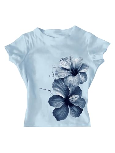 Girl's Floral Graphic Tees Short Sleeve Crewneck Cute T Shirt Summer Tops