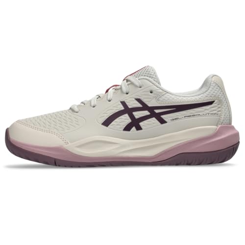 ASICS Kid's Gel-Resolution X GS Tennis Shoes, 4.5, Soft Oat/Dark Aubergine - image 1
