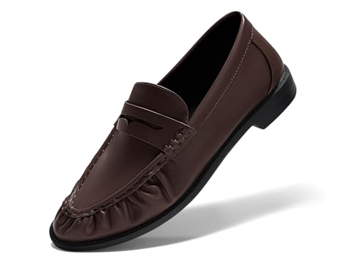 Image of Coutgo Penny Loafers for Women Comfortable Slip on Shoes Collapsible Heel Closed Toe Dressy Casual Work Flats