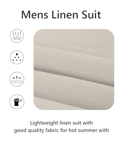 3 Piece Men's Linen Suit,Slim Fit Suits Set for Men Two Buttons Grooms Suits for Summer Beach Wedding4