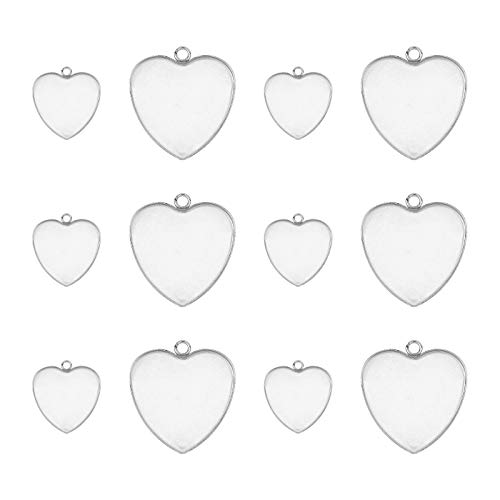 UNICRAFTALE 24pcs 2 tamaños Bandeja de Corazón Charm Acero Inoxidable Bisel En Blanco Bandejas Colgantes Base Charm Colgante En Blanco para Colgante de Foto Resina Fabricación de Joyas