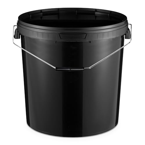 BenBow Cubo con Tapa 30l Negro 1x 30 litros - Seguro para Alimentos, Estable, hermético, a Prueba de Fugas, Inodoro - contenedor de Almacenamiento de plástico, con Asas - vacío