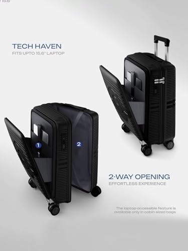 Image of Safari Trident Set of 2 Hard Sided Polypropylene Luggage Set | Cabin 57 cm + Medium 67 cm | 8 Wheels Spinner Trolley Bags | TSA Lock | Lightweight Travel Suitcase Set (BLACK, SET OF 2 (Small, Medium))