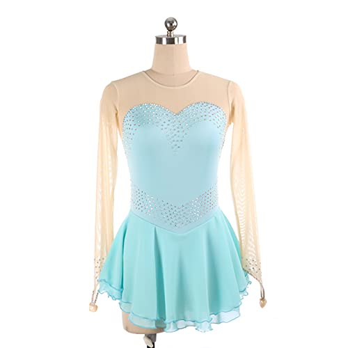 YAHAO Body Patinage Artistique,Robe De Patinage Artistique Fille Femme Vêtements De Patinage Justaucorps De Gymnastique Ballet Robe De Danse Léotard Robe Collant,Blue-X-Small Cover