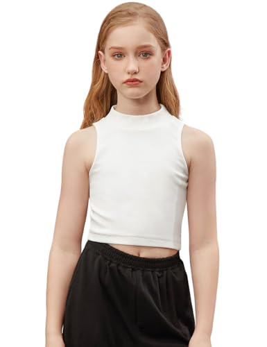 Perfashion White Mock Turtleneck Tank Top Girls Size 10 12 Cute Crop Sleeveless Shirts Kids Ribbed Outfits