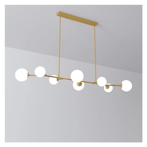 Lustre table à manger moderne LED, suspension de plafond boule de verre et dorée 110 cm