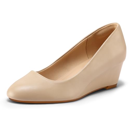 Image of mysoft Women's Wedge Pumps Low Heel Closed Toe 2in Dress Shoes