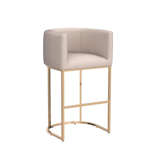 Image of HNY Modern Bar Height Linen Fabric Upholstered Counter Stool, 32Inch Cream Barstool with Gold Metal Frame