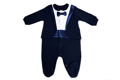 Kaioppi Baby Boy Gentleman Outfit with Bow Tie Boys Christening Suit Wedding Suit Baptism Outfit Baby Boy Blessing Outfit Baby Boy Ceremonial Outfit (blue, 6 months)