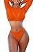 KAKALOT Women's Sexy Mesh Splice Long Sleeve High Neck Bikini Swimsuit