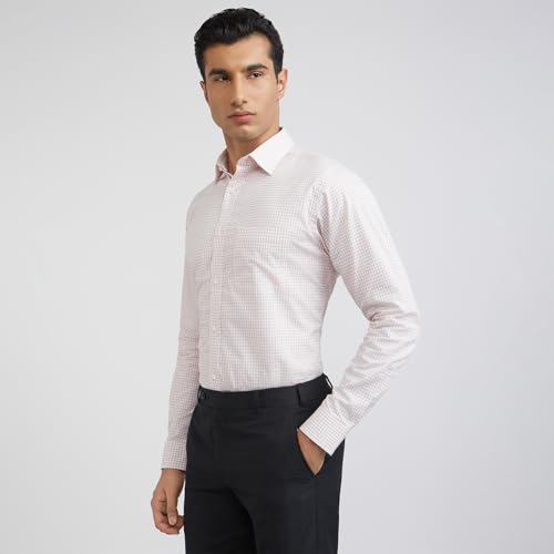 Image of Raymond Men Slim Fit Structure Pattern Pure Cotton Semi Cutaway Collar Full Sleeve Formal Shirt
