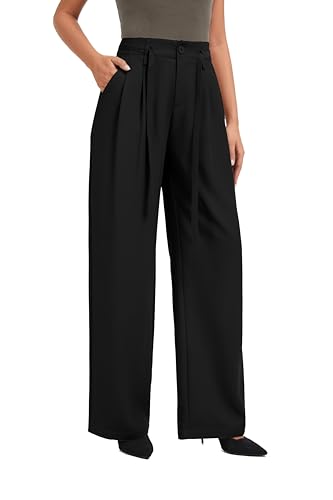 FUNYYZO Wide Casual Pants Women's High Elastic Waisted Business Work Trousers Long Pants