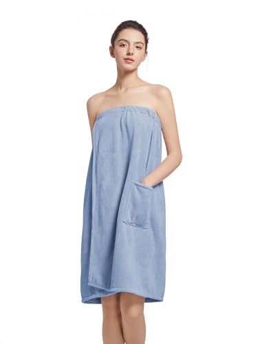 Image of Women'S Soft Wrap Towel Full Length,Bath Robe After Shower Female Plush Long,Spa Bathrobes Lightweight With Pockets