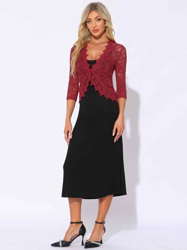 Image of Allegra K Floral Lace Shrugs for Women's Evening 3 /4 Sleeves Formal Elegant Bolero Cardigan