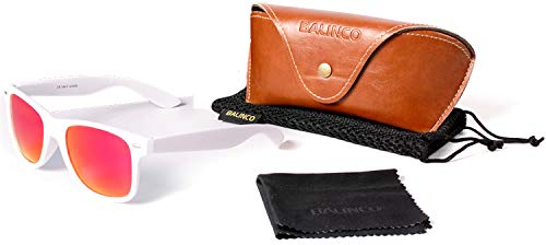 Balinco Haute Qualité Polarisé Nerd Gomme Lunettes de Soleil dans Set (24 Modèles) Rétro Vintage Unisexe Lunettes avec Charnière à Ressort - Blanc-rouge Miroir