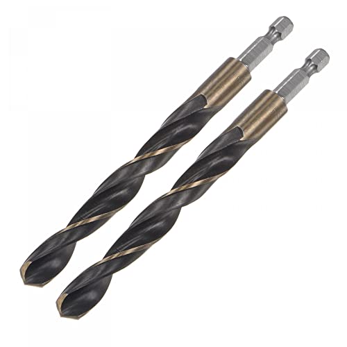 uxcell 2 Pcs High Speed Steel Hex Shank Twist Drill Bit, 11.5mm Drilling Dia with 1/4 Inch Hex Shank 140mm Length