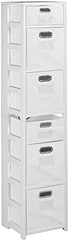 Regency Flip Flop 67 in Square Folding Bookcase with Folding Fabric Bins- White/White