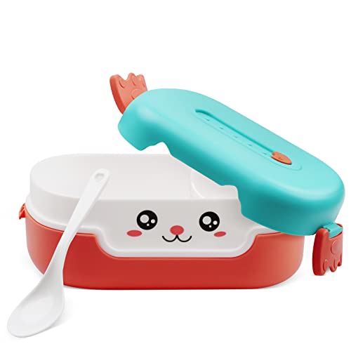 MOSSRW Kids lunch box, Leak Proof, 2 Grid Heat Insulation Design Portable Lunch Box Kidsï¼BPA Free Bento Lunch Box, Microwave Safe Meal Prep Container (Pink Green)