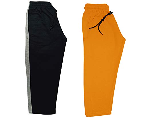 Image of indi weaves Kids Unisex Solid Fleece Warm Track Pants Winter Lower for Boys & Girls (Mustard; Black; 6-7 Years) Pack of 2