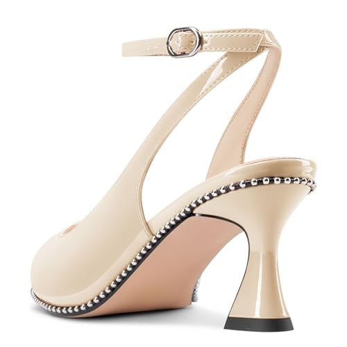 Image of NobleOnly Womens Slingback Heels Beaded Pumps Ankle Strap Pointed Toe Kitten Heels Dress Shoes 2.6 Inches