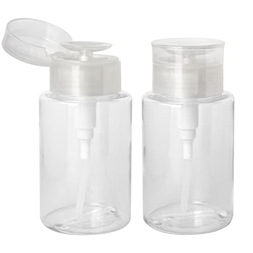 Sheskind Push Down Pumping Dispenser, 5oz Refillable Pump Bottle for Makeup Remover, Nail Polish Remover, Make-up Water and Toner (Clear Plastic) (2 Pcs)