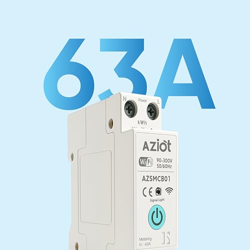 Image of Aziot 1P 63A WiFi MCB, Smart Circuit Breaker with Power Monitoring, Remote & Voice Control | Compatible with EV Chargers, Geysers, Water Pumps, Room Heaters, and Heavy-Duty Appliances | SmartLife App