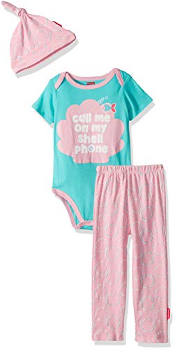 Fisher-Price 3 Piece Short-Sleeve Bodysuit, Pant and Cap Layette Set, Light Blue/Pink, 24 Months