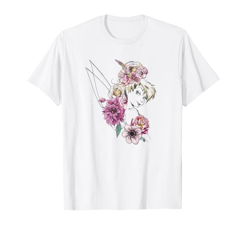 T-shirt Tinker Bell Disney femme haut de mode aquarelle fleurs et fée