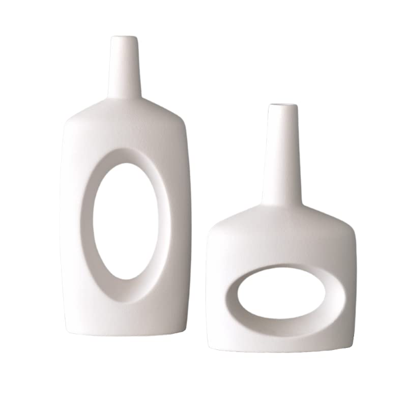 H-Wares Modern Ceramic Vases. 2 Set White Vases for Home Decor. Modern Vases for Nordic Decor. Hollow Donut Vase in Kitchen Decor, Living Room Decor. White Vase