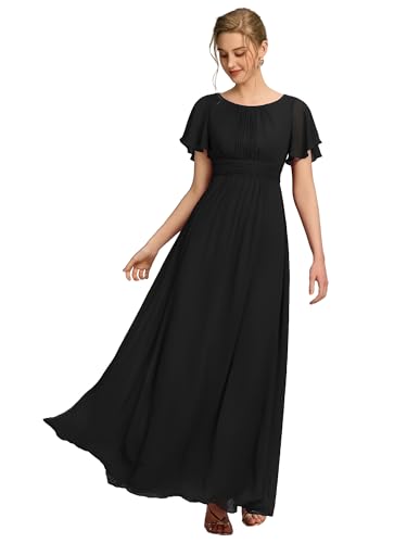 Ever-Pretty Women's Classic Round Neck Short Sleeves Chiffon Floor Length Bridesmaid Dress 01840-PH