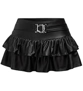 Floerns Women's Leather Y2k Mini Skirt Layered Ruffle Hem Punk Low Waist Skirt