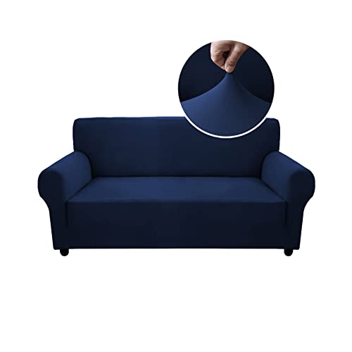 Molasofa Stretch Loveseat Cover For 2 Cushion Couch, 1-Piece Sofa Slipcover Furniture Protector Couch Soft With Elastic Bottom For Kids, Dogs And Cats (Medium, Silk Navy Blue) #TOP18