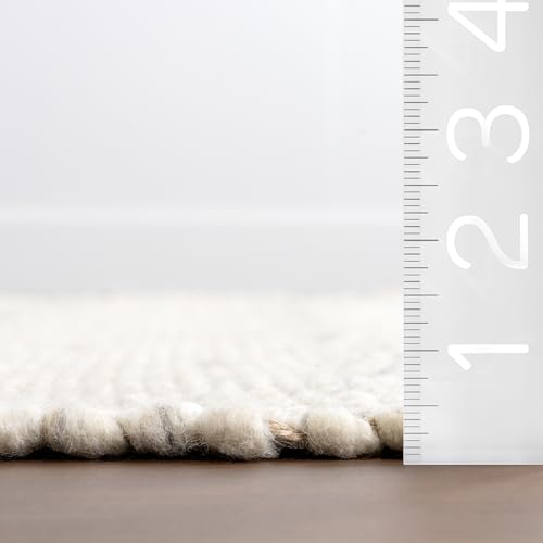 Image of Nuloom Hamptons Ivory Striped Flatweave Area Rug, 10' x 14' | Nuloom Hamptons Striped 10' x 14' Wool Jute Area Rug for Dining Room Living Room, Ivory
