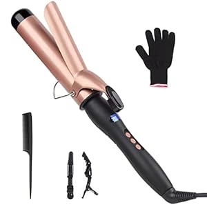 Curling Wand Curling Tongs, 38mm Large Barrel Curling Iron with Adjustable Temperature, Professional Hair Curler with Glove, Dual Voltage, for Long & Medium Hair