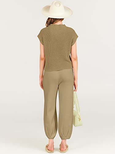 Image of ANRABESS Women's Two Piece Outfits Sweater Sets Knit Pullover Tops and High Waisted Pants Tracksuit Lounge Sets