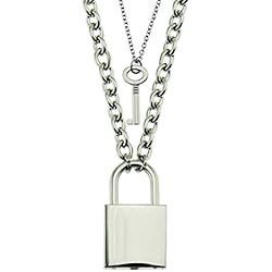 Candados Para Parejas Collar de cadena Punk, collar con colgante de candado de acero inoxidable, cadena unisex, amistad gótica punk rock, collar con colgante de llave, pareja, collar con candado, Eboy Egirl